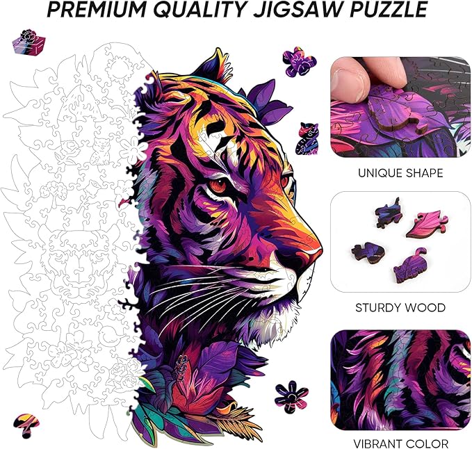 Wooden Jigsaw Puzzles 500 Pieces-Tiger,13.8x17.4in,Royal,Wooden Puzzles for Adults,Unique Shape Animal Adult Puzzles,Irregular Wood Puzzles Best Gift for Adults and Kids Family Game