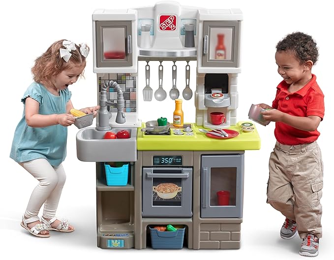 Step2 Contemporary Chef Kids Kitchen Playset, Indoor/Outdoor Kitchenette, Interactive Play with Lights and Sounds, Made of Durable Plastic, Includes 25 Piece Toy Accessories, For Toddlers 2+ Years Old