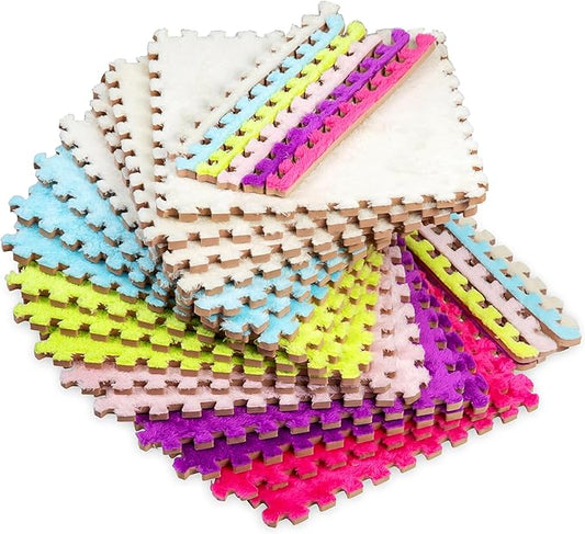 16 Piece Carpet Squares Puzzle Mat 49" x 49" Plush Interlocking Carpet Tiles, Foam Floor Tiles for Baby Play Mat - Kids Soft Play Mats Anti Slip Jigsaw Flooring Playmat Playroom Rug (Multi-Color)