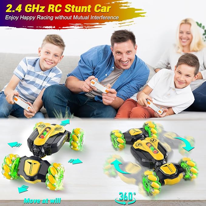 Gesture Sensing RC Stunt Car - Best Gifts for Boys 6-12 Year Old 360° Rotating 2.4Ghz 4WD Remote Control Transform Hand Controlled Carwith Light & Music, Birthday Presents for Kids Age 7 8 9 10 11 yr