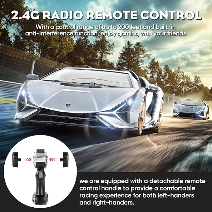 MIEBELY Lamborghini Remote Control Car, 1:16 Scale Lambo Toy Car 7.4V 500mAh Officially Licensed 12Km/h Rc Cars with Led Light 2.4Ghz Model Car for Adults Boys Girls Birthday Ideas Gift (Light Blue)