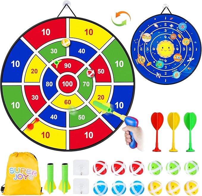 Toy Sports Dart Games, 22pcs Kids Double Sided Dart Board, Indoor Outdoor Party Games Toys Gifts for 5 6 7 8 9 Year Old Boys Girls & Adult