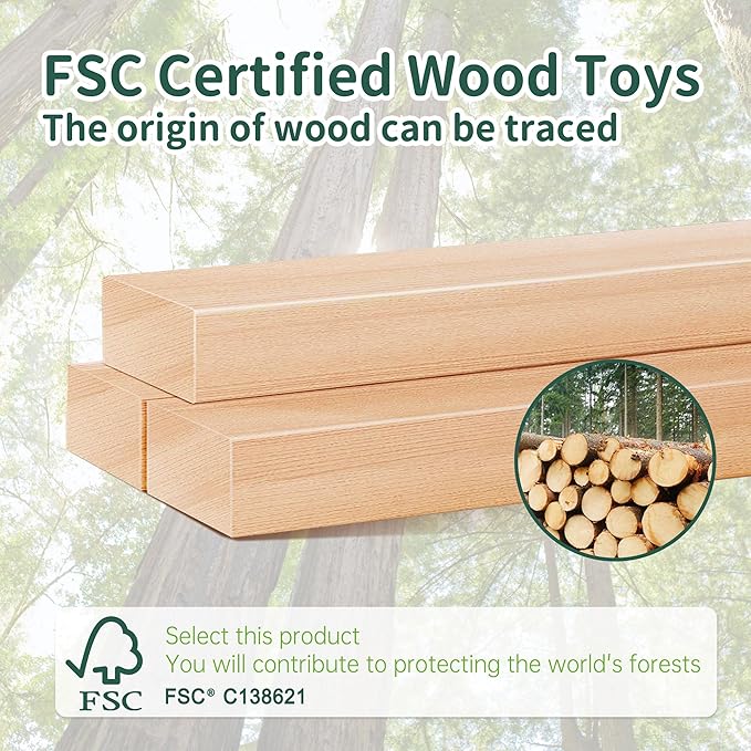 Wooden Space Train Set, Mars Station Wood Train Track Set 39pcs, Train Toy with Astronaut and Rocket for Kids 36m+