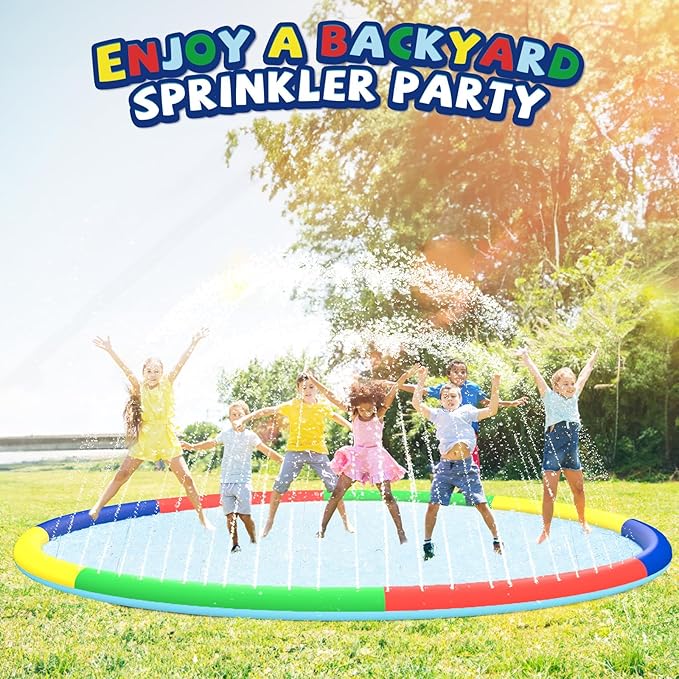 11.4 FT Large Splash Pad for Kids Ages 4-8, Non-Slip Baby Splash Pads for Toddlers, Oversized Kids Sprinklers for Yard, Heavy Duty Kid Pools Water Toys for Outdoor Family, Friends Summer Fun