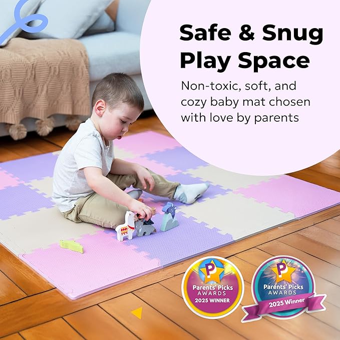 MioTetto Foam Floor Tiles for Kids - Non-Toxic Soft Comfortable Baby Play Mat, Thick Tummy Time Mat, Interlocking Foam Tiles for Development & Crawling, Soft Cushioned Play mat for Babies 6-12 Months