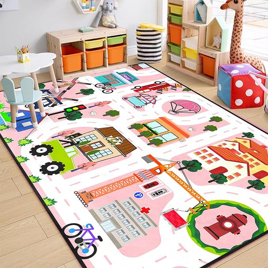 Car Rugs for Kids Toy - Car Track Carpet for Boys Road Rug for Bedroom Road Map Carpet for Kids Toy Play Mat Farm, 4. 5x6 Feet