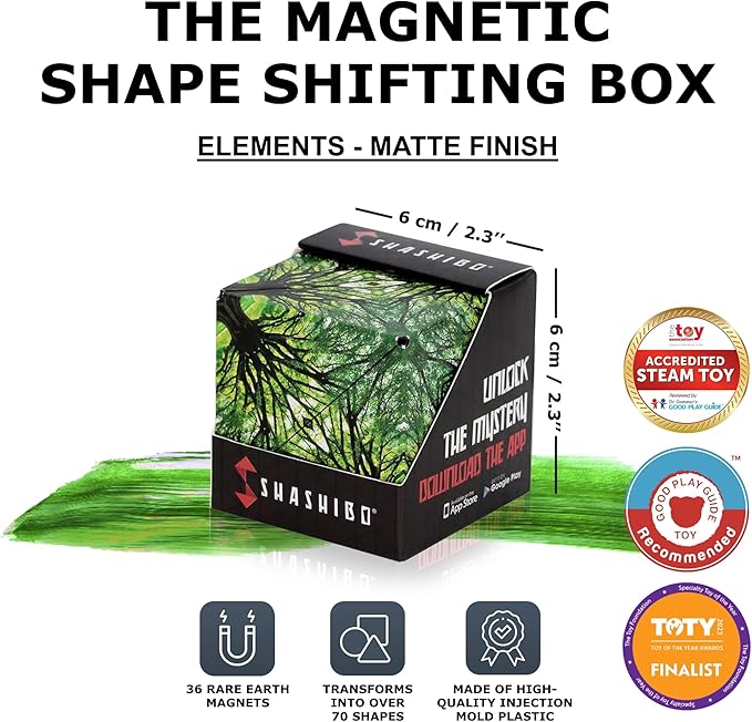 SHASHIBO Shape Shifting Box - STEM Magnetic Fidget Cube That Transforms Into Over 70 Shapes, Download Fun in Motion Toys Mobile App (Elements)