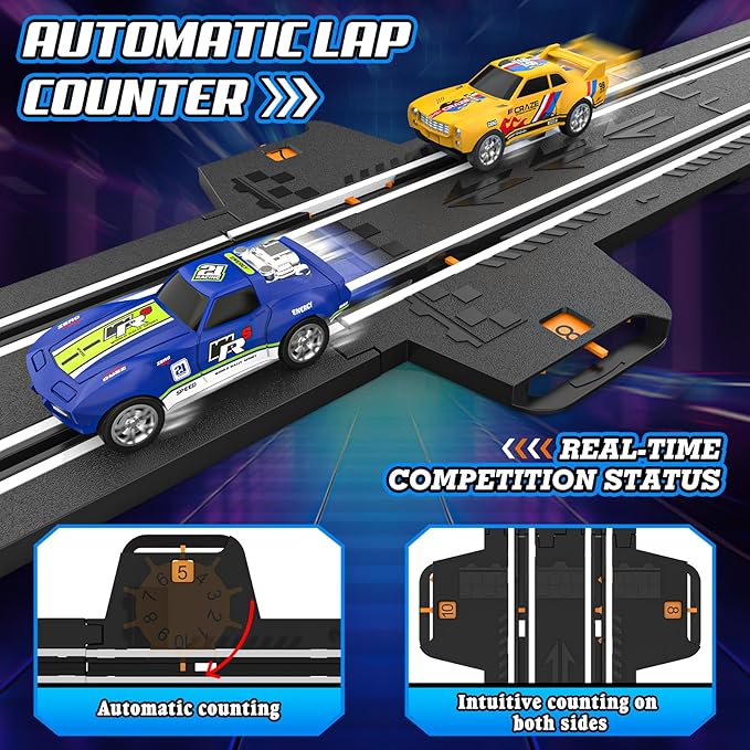 Slot Car Race Track Sets for Boys, Race Car Track with 2 High-Speed Slot Cars, Battery or Electric Car Track, Dual Racing Game Lap Counter Track Sets, Toys Gifts for Boys Girls Ages 4 5 6 7 8-12