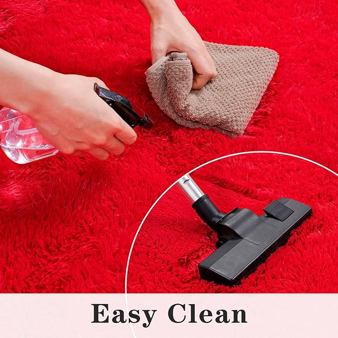 5'x7' Super Fluffy Rug for Bedroom, Modern Shag Red Area Rugs, Soft and Cozy Plush Large Carpet for Kids, Girls Boys and Teens Decorations for Living Room Dorm Nursery Classroom, Red