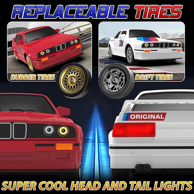 Remote Control Cars 1:16 Scale RC Drift Car 2.4Ghz 30KM/H High Speed 4WD RTR Racing Car with Drift Tires LED Lights 2PCS Rechargeable Batteries RC Sport Cars Toys for Adults Boys Girls Kids Gift