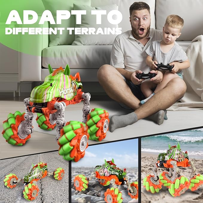 1:14 Rc Cars for Boys Age 8-12, 360° Rotating Crawler 4WD 2.4GHz Rc Stunt Drift Car DIY 100+ Poses with 4 Mecanum Wheel and LED Light Kids Toys Adults