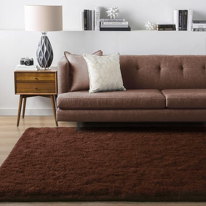 Ompaa Fluffy Area Rugs, Super Soft Shaggy Rug Fuzzy Long Fur Carpets for Bedroom Living Room Decor, 4 x 6 Feet Brown