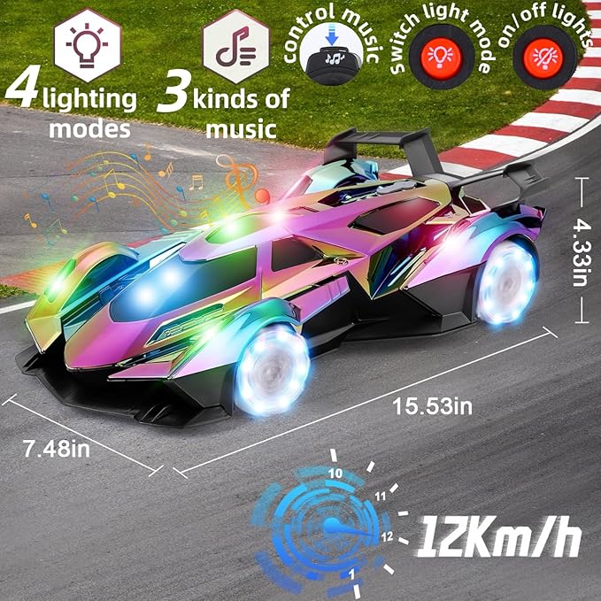 Lambo Remote Control Car for Boys 4-7,1:12 RC Car for Boys 8-12 with 360° Rotating, Lights, Music and Spray, 10-12km/h Colourful Lambo Racing Toys Gift for Kids Birthday.