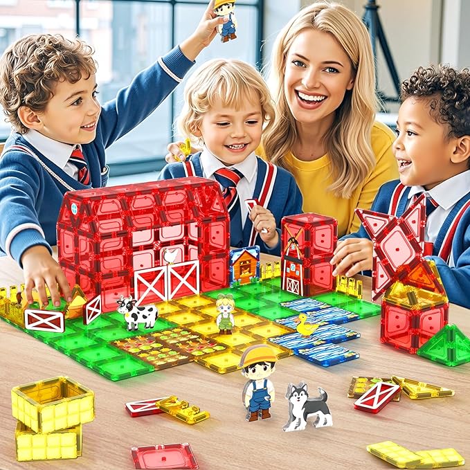 Magnetic Tiles Farm Animals Toddler Toys, STEM Magnet Building Blocks for Kids Ages 3-5 4-8 5-7, Preschool Montessori Sensory Toys, Gifts for 3 Year Old Boys & Girls