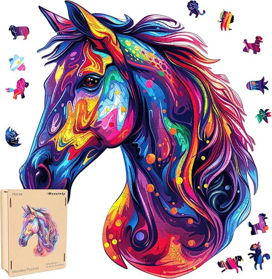Horse Head Wooden Puzzle for Adults, Horse Wooden Jigsaw Puzzles(15.8 * 18.3in-500pcs), Unique Shape Animal Adult Puzzles,Irregular Wood Puzzles Best Gift for Adults and Kids Family Game