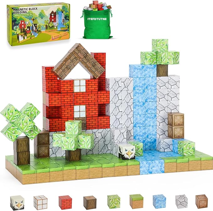 Magnetic Blocks - 48PCS Magnets Building Blocks World Set for Kids Ages 3-5 5-7 8-12, Magnetic Tiles Games Preschool Toys for 3 4 5 6 7 8 Year Old Girls Boys Gifts