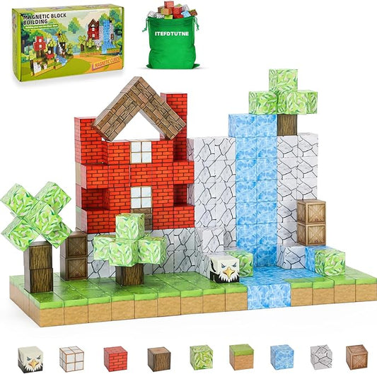 Magnetic Blocks - 48PCS Magnets Building Blocks World Set for Kids Ages 3-5 5-7 8-12, Magnetic Tiles Games Preschool Toys for 3 4 5 6 7 8 Year Old Girls Boys Gifts