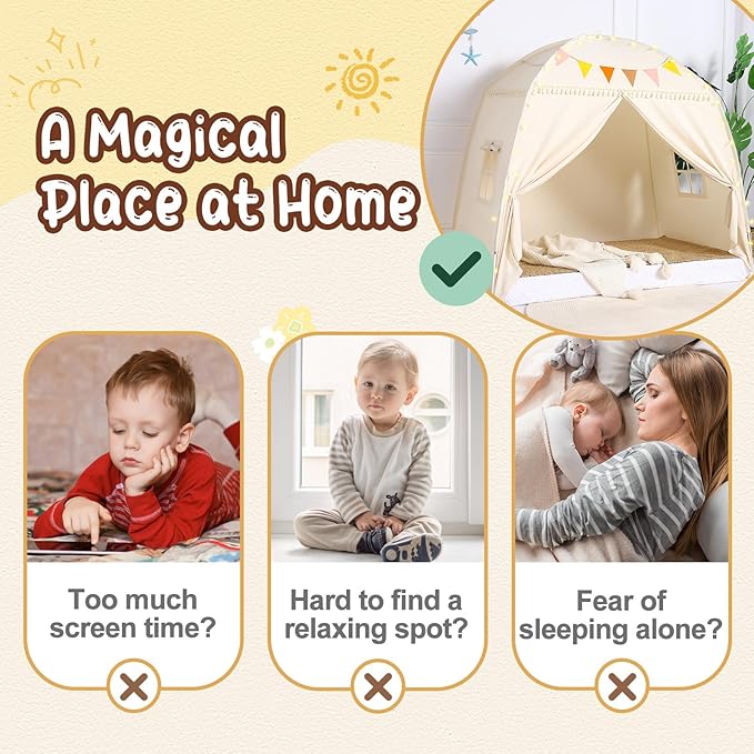 Large Toddlers Bed Tent Canopy: with Lights and Flags for Girls and Boys House Gifts - Monobeach Kids Play Tent Indoor Princess Toys - Portable and Foldable Children Playhouse Outdoor