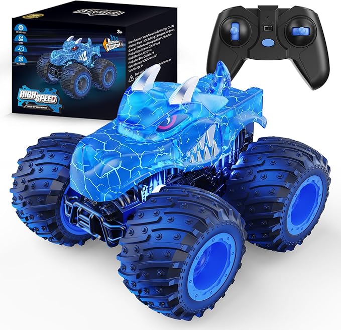 Remote Control Car, 2.4GHz Monster Trucks Toys with Light Spray, Birthday Gift for Kids 3 4 5 6 7 8, All Terrain RC Cars, Toddler Toys for Boys Girls 3+ Year Old