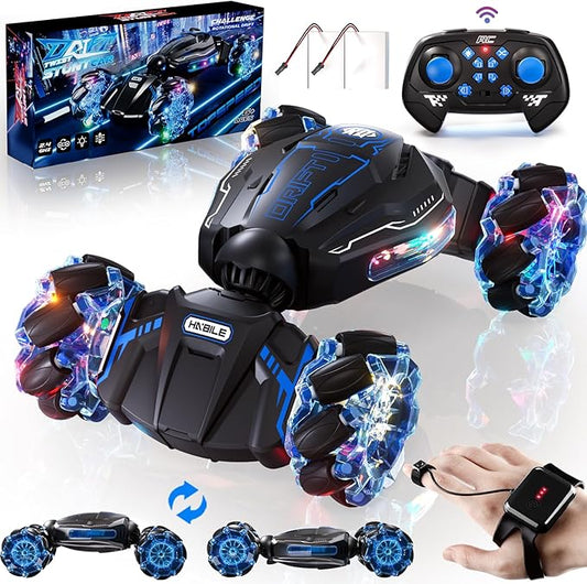 4WD Remote Control Car for Boys,2.4GHz Gesture Sensing Drift RC Cars,360°Flips Off-Road Hand Controlled RC Stunt Car with Lights Music,Toy Car Birthday Gifts for Boys Kids Age 6+ (Blue
