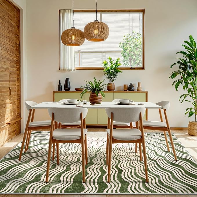 Boho 8x10 Area Rugs, Soft Washable Rugs 8x10 Green Rugs for Living Room, Ultra-Thin Non-Slip Bedroom Rug Classroom Rug Large Carpet for Nursery Dining Room (8x10ft,Green/Multi)