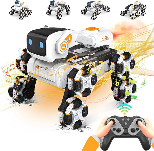 Robot Dog Toy for Kids,2.4Ghz Remote Control Dog Stunt Robot Dog 2nd Gen Remote Control Cars Stunt Rc Cars with Light & Sound Toys Christmas Birthday Gifts for 6 7 8 9 10 11 12 Year Old Boys (white)