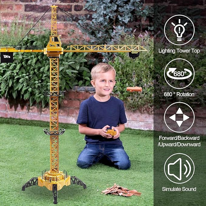 Liberty Imports 6 Channel RC Mega Tower Crane, 50.4 inch Tall 2.4GHz Remote Control Construction Site Toy 680° Rotation Lift Model with Tower Lights and Sounds for Kids
