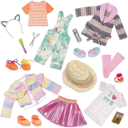 Glitter Girls – 14-inch Doll Style Bundle – 3 Fashion Outfits – Rainbow Jacket, Cat-Ears, Sweater Dress – Clothes & Accessories – GG Fashion Pack – 3 Years +