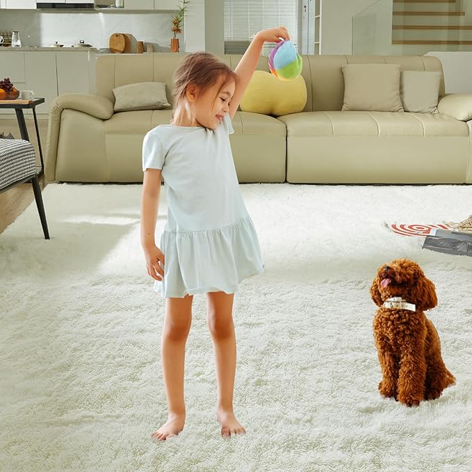 Ultra Soft Rug for Living Room,Cream White Fluffy Shag Area Rug for Bedroom, Modern Shaggy Carpets Fuzzy Rug for Kids Boys Girls Dorm Nursery Home Decor Aesthetic, Upgrade Anti-Skid, 3X4