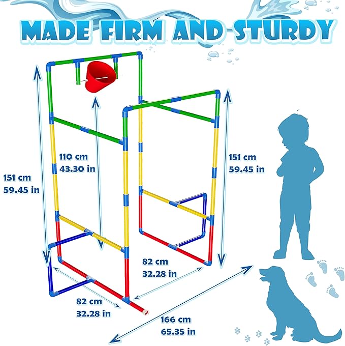 Kids Water Park Sprinkler Tunnel with Dunk Bucket for Kids | Outdoor Water Park for Kids Backyard Activity Summer Water Toy for Kids Outside