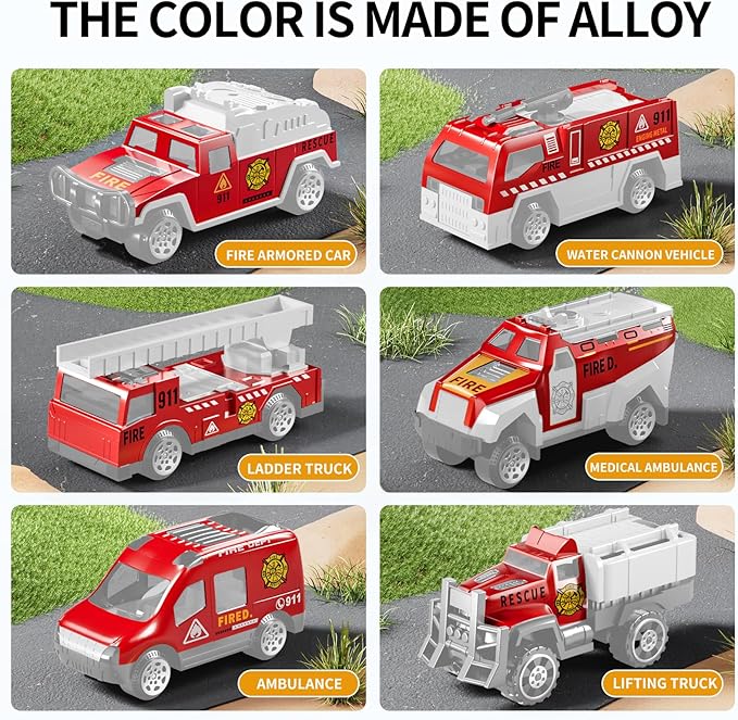 Toddler Boys Toys for 3-5 Years Old, Fire Truck Vehicle Toy Set with Play Mat, Die-Cast Toy Car Carrier Truck for Boys Kids, Birthday Gifts Toys for 3-8+ Year Old Boys