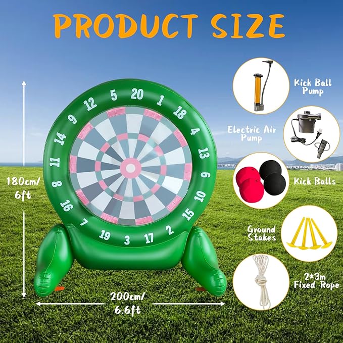 6.4FT Giant Kick Darts Games, Jumbo Outdoor Soccer Target Dartboard with Soccer Balls and Air Pump, for Yard Lawn, Yard Outdoor Games Family Kids Frends Big