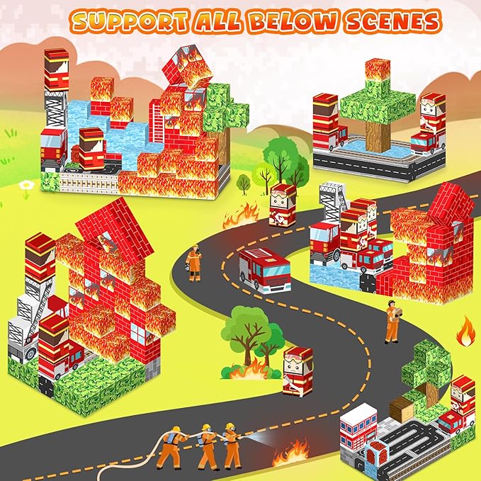 118PCS Magnetic Building Blocks - Build 3D Fire Station Construction Set, STEM Toys for Kids 3+, 1-Inch Magnetic Cubes Montessori Sensory Toys for Toddlers, Boys Girls Magnet Blocks Birthday Gifts