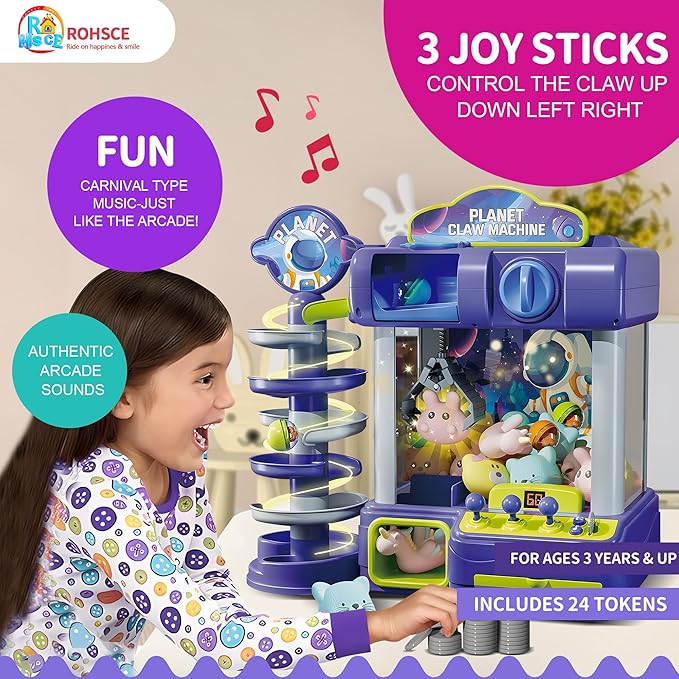 2 in 1 Big Claw Machine for Kids with Toys Inside, Arcade Games Vending Machine, Mini Claw Game Arcade Toy, Home Party Easter Birthday Gifts for Girl & Boys Age 3+