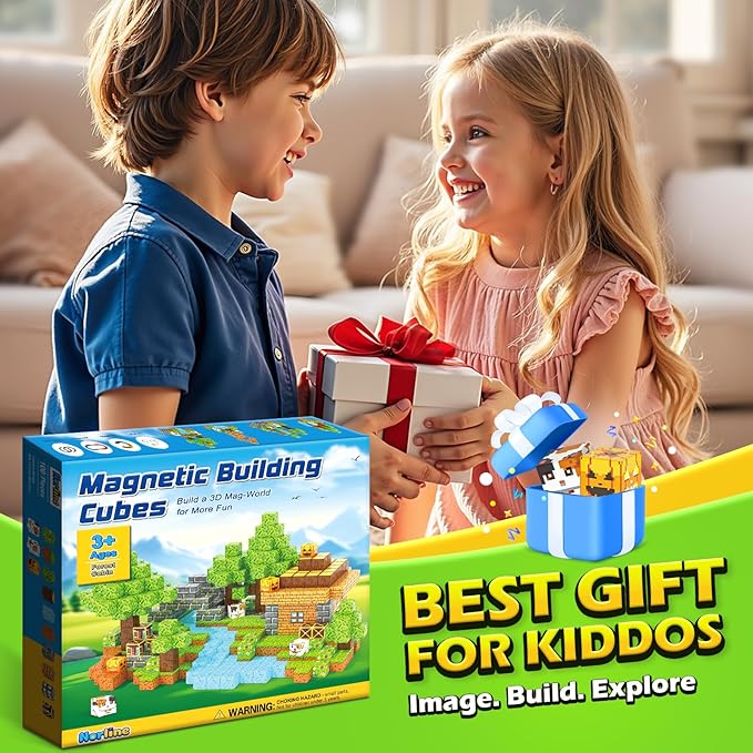 Magnetic Blocks - 100PCS Build Mine Magworld Forest Cottage Set, Kids Building Toys for Boys Girls Age 3-5 4-8 5-7, Construction Craft Sensory Toys Birthday Easter Gifts for 3+ Years Old