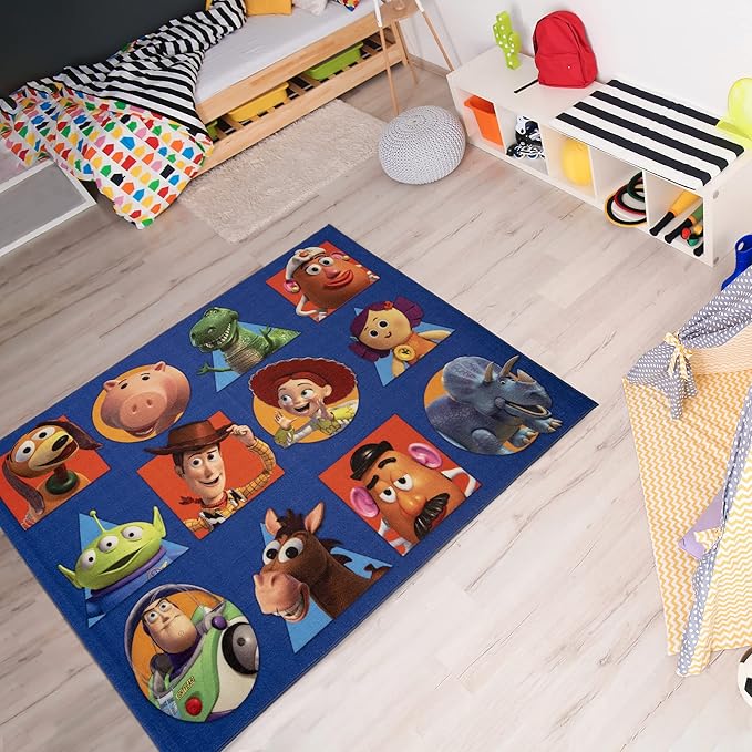 Gertmenian Disney Playmat Kids Licensed Area Rug, 4x6 Large, Pixar Multi-Colored Navy Blue