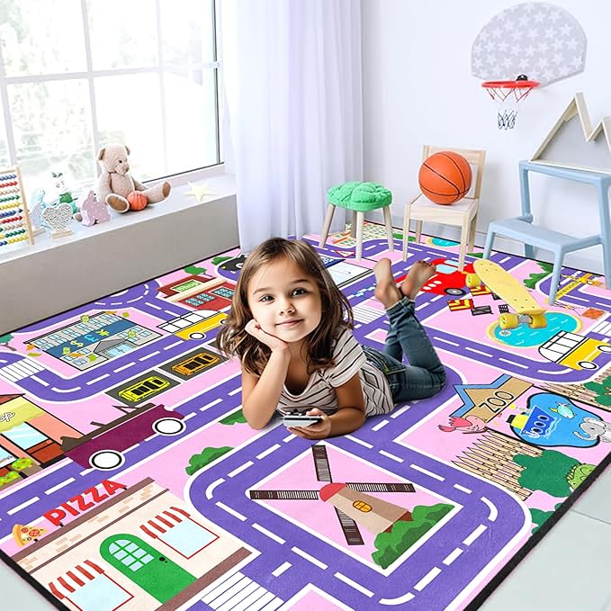 Kids Carpet City Play Mat - Cars Rugs for Boys Room Road Rug for Kids Car Track Rug for Bedroom Car Mat for Kids Toy Cars, 5x7 Feet