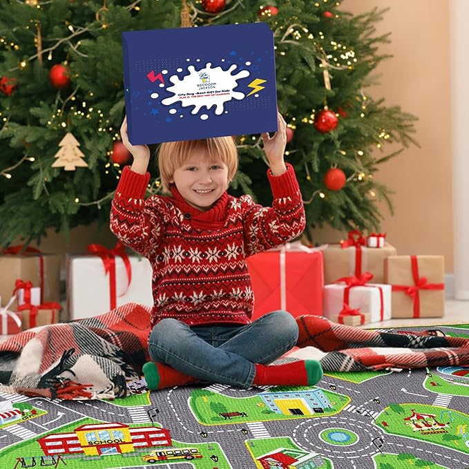 Booooom Jackson Car Rugs for Kids Toy Cars 31X59 Inch,Colorful Fun City Pretend Play - Toddler Car Track Rugfor Bedroom Playroom Non-Slip Backing