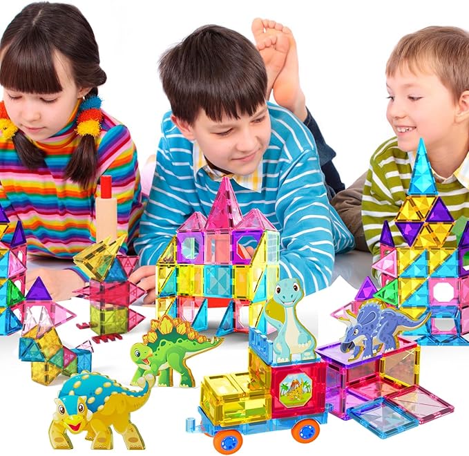 Jasonwell Magnetic Tiles Building Blocks Set for Boys Girls Preschool Educational Magnet Construction Kit Stacking STEM Toys Christmas Birthday Gifts for Kids Toddlers 3 4 5 6 7 8 9 10 + Year Old