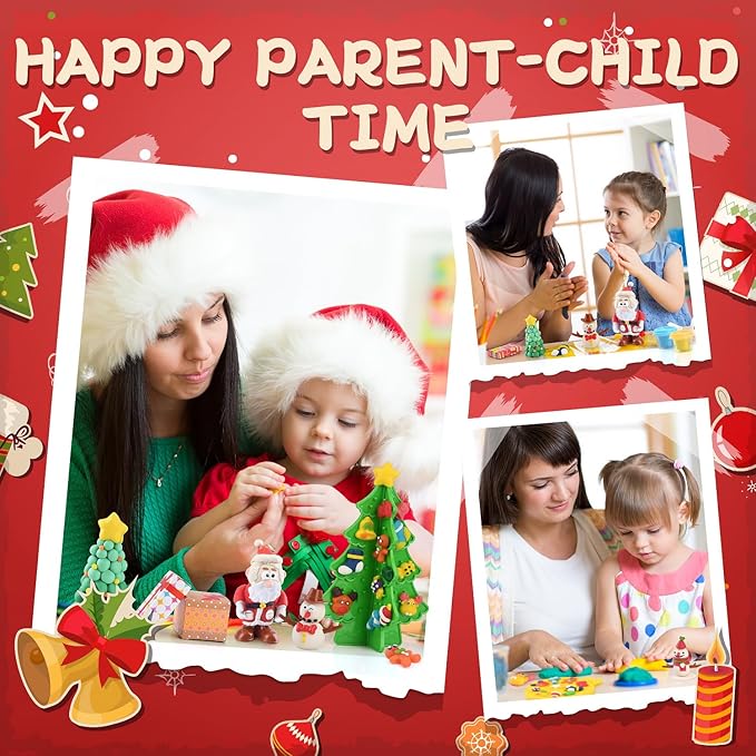 PLAY Christmas Tree Color Dough Sets for Kids Ages 4-8, DIY Dough Kit Toys Christmas Crafts for Kids, Play Color Dough Sets for Kids Ages 2-4 Safe & Non-Toxic Dough Gifts for Kids 4-6 Girls