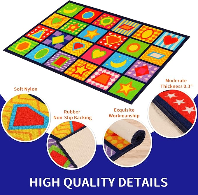 Classroom Carpets Kid Rug 7.7'×13.3', Extra Large 24-Seat Shape Rug for Kindergarten Primary School, Preschool Mat for Classroom Learning Area, Nylon Non-Slip Latex Backing 157"×91"
