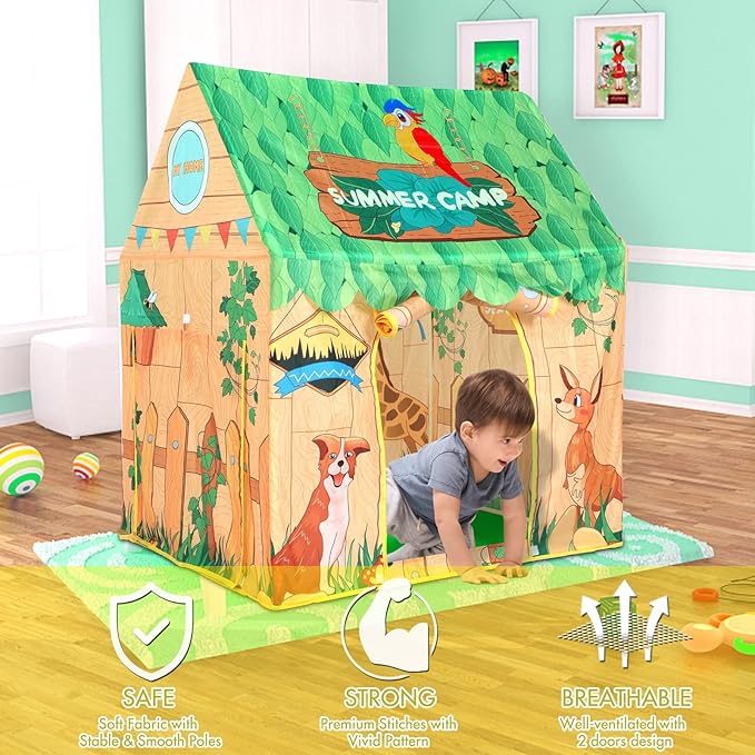 SweHouse Kids Play Tents Indoor: Cute Forest Play Pouse Tent for Kids with Star Lights - Toddler Play Tents Boys Fort Play Area Decorations for Birthday