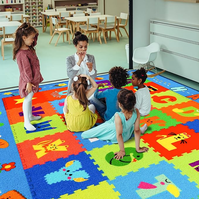 Classroom Rugs, Preschool Rugs for Elementary, School Learning Seat Area Rug, Non-Slip Educational Classroom Carpet, Washable Kids Mat for Playroom Nursery (Style 8, 13'x 7'5")