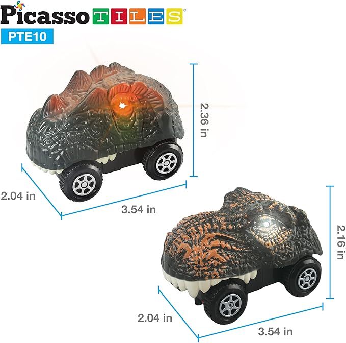 PicassoTiles 2 Piece Swift Highly Detailed Race Track Truck Dinosaur Cars Accessories in Bulk Package Compatible with STEM Magnetic Tile Race Track Building Kits for Kids Boys & Girls Ages 3+ PTE10