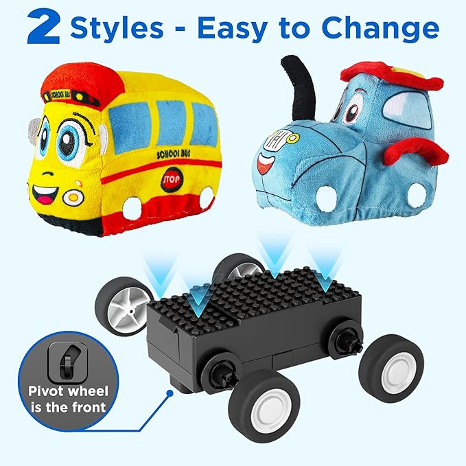 iPlay, iLearn Toddler Soft Car Toy 1-3, Baby Remote Control School Bus Tractor Truck Toy 2 Year Old Boy, 2-IN-1 RC Plush Vehicle Play Set, Infant First Birthday Gift 18 24 Month 2 3 4 5 Year Girl Kids