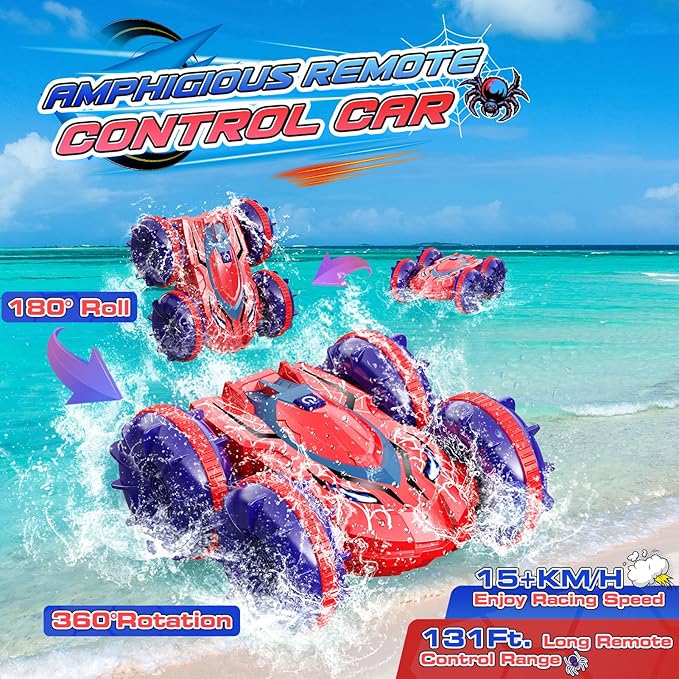 Amphibious Remote Control Car Boat,2.4GHz Waterproof RC Stunt Car with LED Lights 360°Rotation All Terrain Water Beach Pool Toys for Kids RC Car Toys for 3 4 5 6 7 8-12 Years Old Boys Girls
