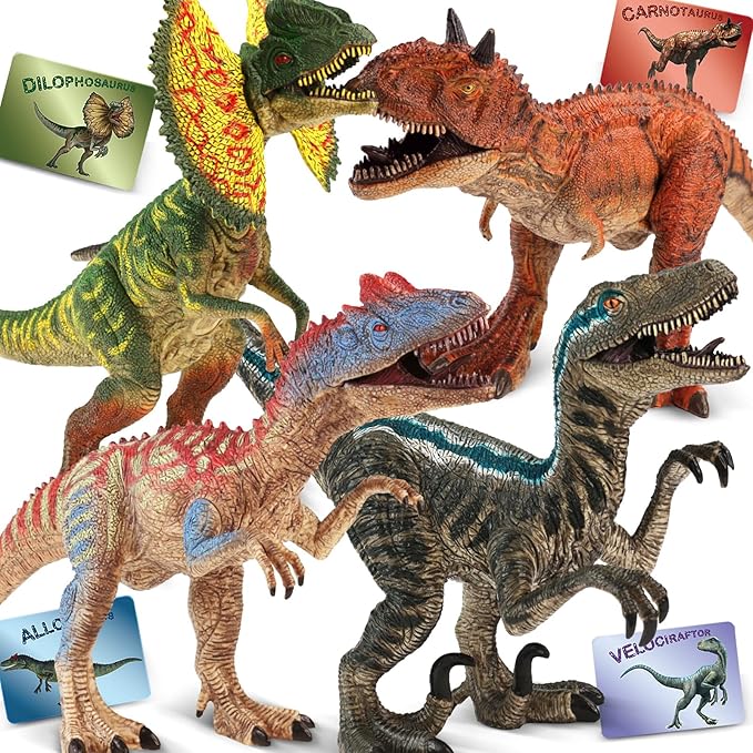 4 PCS Big Dinosaur Toys for Kids 3-5 Realistic Dinosaur Figures with Learning Cards & Movable Parts- Jumbo Dino Toys for Kids 5-7 Ideal Gift for Toddlers Boys Girls Ages 3+