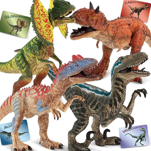 4 PCS Big Dinosaur Toys for Kids 3-5 Realistic Dinosaur Figures with Learning Cards & Movable Parts- Jumbo Dino Toys for Kids 5-7 Ideal Gift for Toddlers Boys Girls Ages 3+