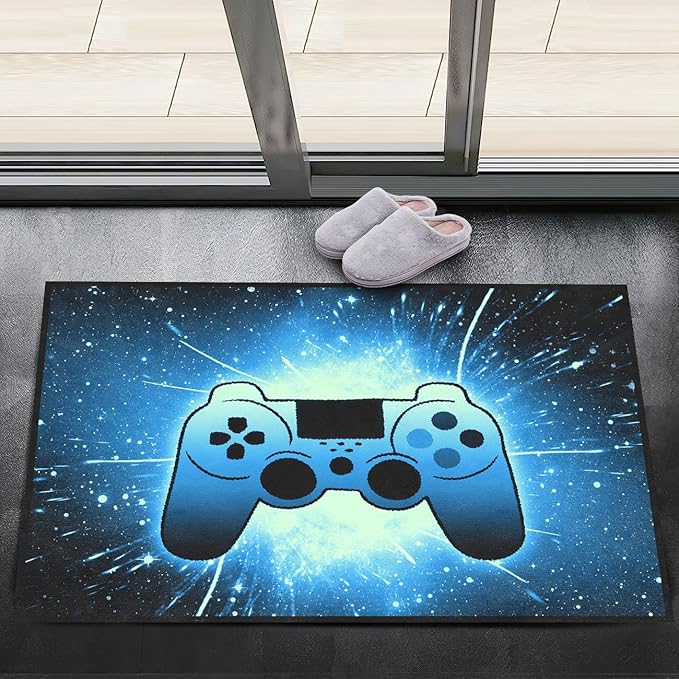 Gaming Rug for Gamer Game Room Boys Gamer Theme Carpets, Blue Galaxy Game Loading Gamepad Printed Floor Rugs for Bedroom Living Room Mat Sofa Mats,2'×3'