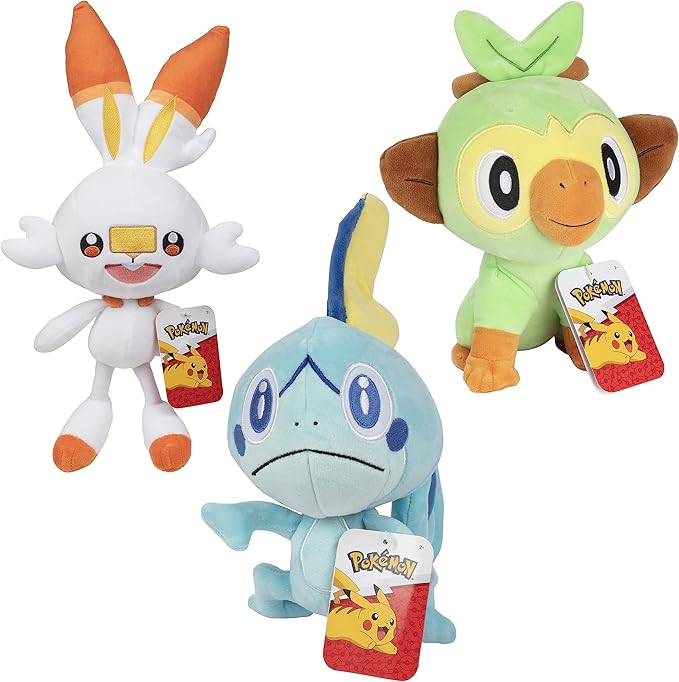Pokemon 8" Grookey, Sobble, & Scorbunny Value Pack 3-Plush - Officially Licensed - Sword & Shield Galar Starter Set - Authentic Soft Stuffed Animal Toy - Gift for Kids, Boys, Girls